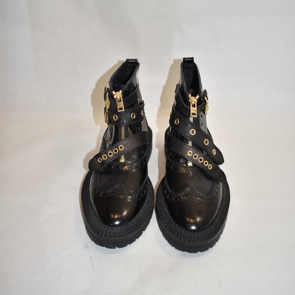 $1500 Burberry Black Brogue Leather Everdon Ankle Boots 38 (TC10) MISSING BUCKLE - Picture 3 of 10